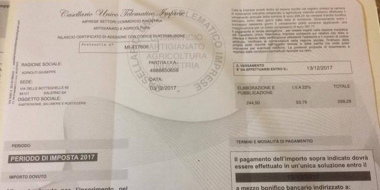 Casellario imprese, false richieste di pagamento ed esercenti salernitani truffati