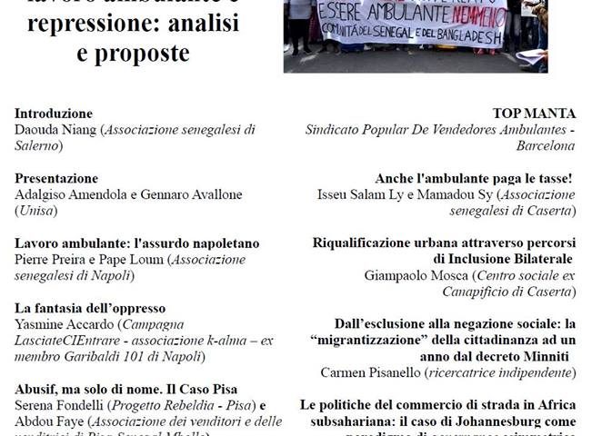 Diritto alla città, lavoro ambulante, repressione: proposte