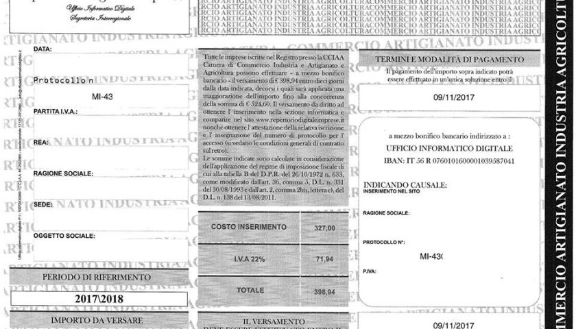 Falsi bollettini postali, la Camera di Commercio avverte: “Attenzione a false richieste di pagamento del diritto annuale”
