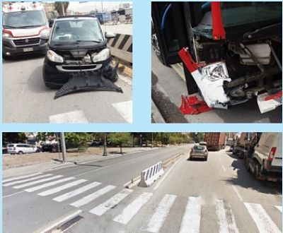 Incidente in via Ligea: auto si schianta contro un autobus