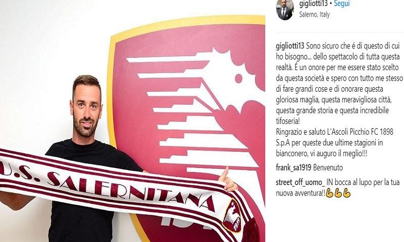 Salernitana, Gigliotti su Instagram: “Spero di onorare la gloriosa maglia granata”