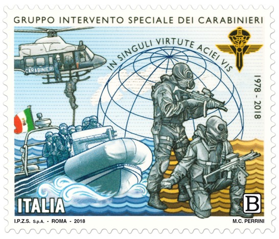 Un francobollo per il 40° anniversario della nascita del Gruppo di Intervento Speciale dell’Arma dei Carabinieri