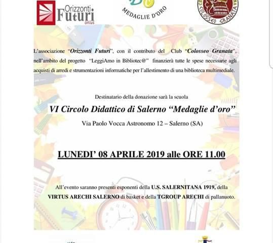 VIRTUS ARECHI SALERNO A SOSTEGNO DEL PROGETTO “LEGGIAMO IN BIBLIOTECA”