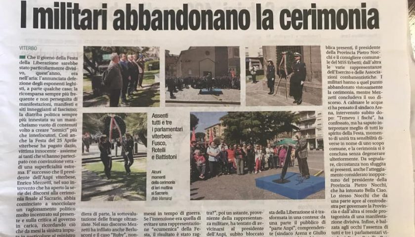 25 aprile a Viterbo: l’Anpi attacca le forze armate, Generale abbandona il palco in segno di protesta