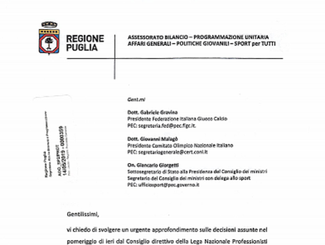 Retrocessione del Foggia in serie C… scende in campo la Regione Puglia