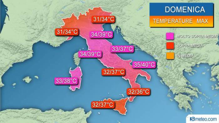 Domenica e lunedì gran caldo sull’Italia, si sfioreranno i 40 gradi