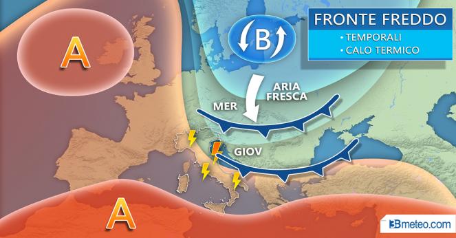Meteo: tra domani e giovedì fronte freddo sull’Italia con temporali e un brusco calo termico