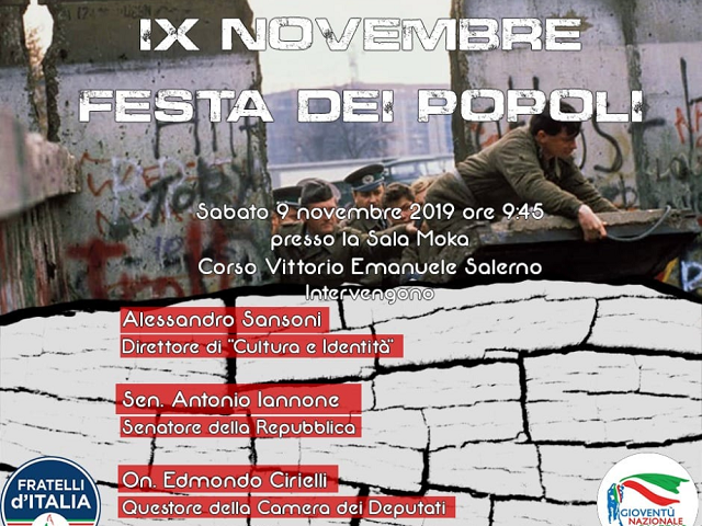 “IX NOVEMBRE: FESTA DEI POPOLI” per commerorare i 30 anni della Caduta del Muro di Berlino