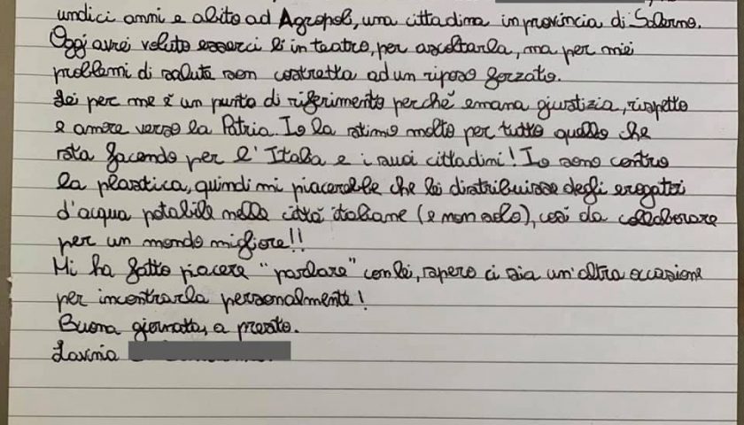 Ragazzina di 11 anni di Agropoli scrive al premier, Conte da Facebook: «Anch’io sono sensibile alle vicende ambientali»