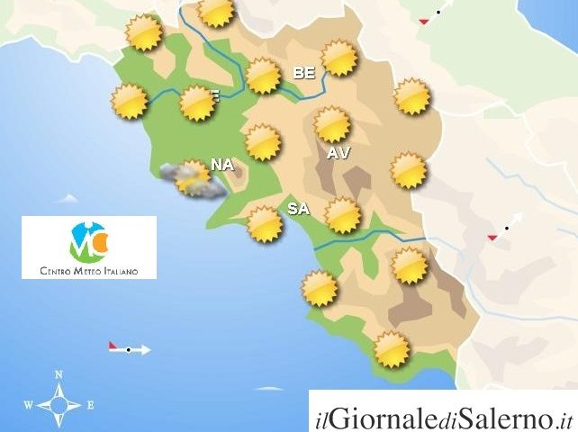 Previsioni meteo Provincia di Salerno per sabato 25 aprile 2020