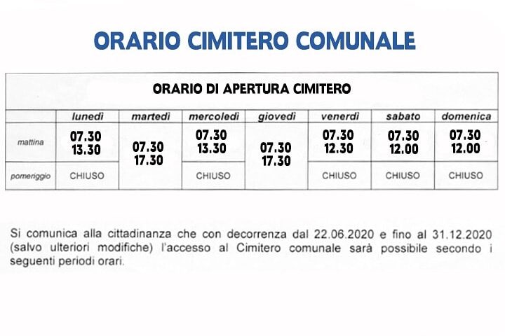 Angri – nuovi orari per il cimitero comunale a partire da lunedì 22 giugno