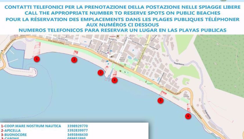 Maiori – ecco l’elenco dei numeri da contattare per prenotare le spiagge libere