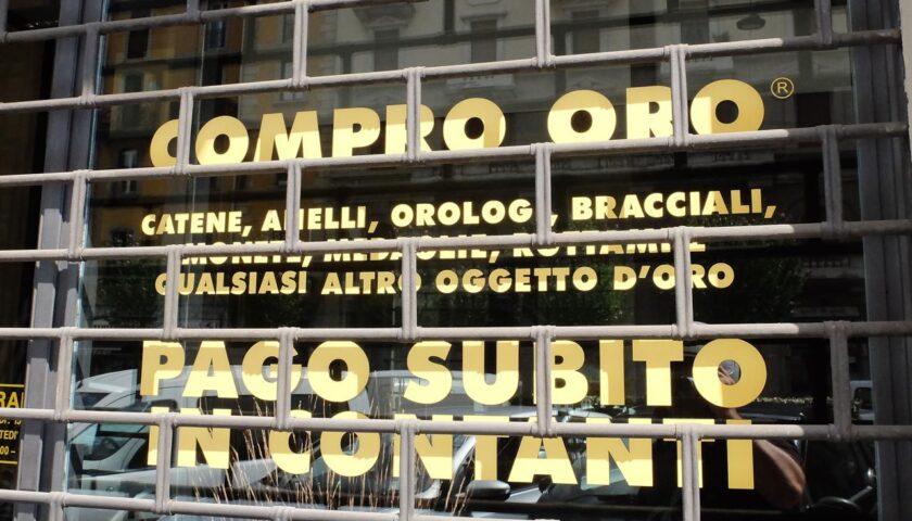 CON LA CRISI CRESCE IL RICORSO A COMPRO ORO E BANCO DEI PEGNI, +50% RISPETTO AL PERIODO PRE-COVID