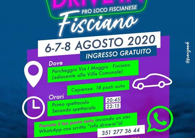 6-7-8 agosto 2020 Drive In a Fisciano