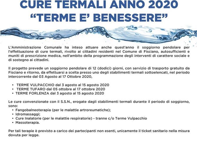 Fisciano – anche quest’anno i cittadini potranno beneficiare del soggiorno pendolare per cure termali