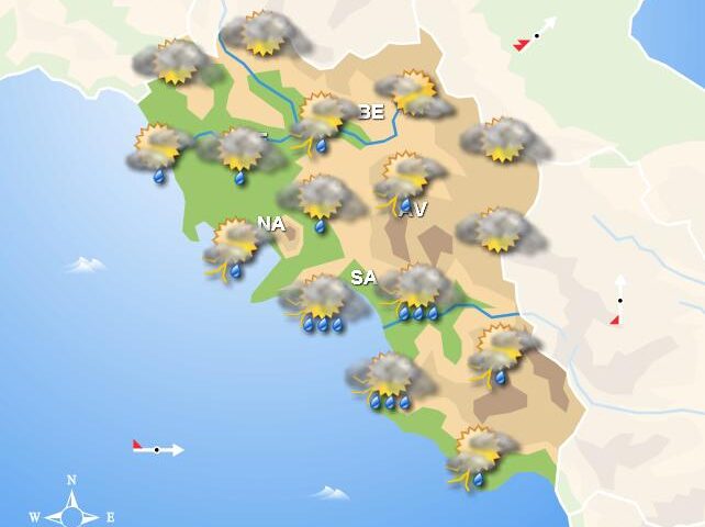 Meteo per domani in Campania, piogge sparse e locali temporali