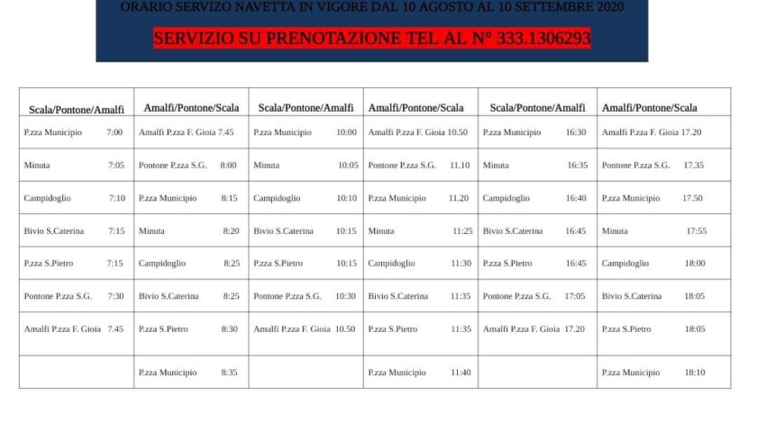 Scala – nuovi orari per il trasporto pubblico interno da oggi e fino al 10 settembre