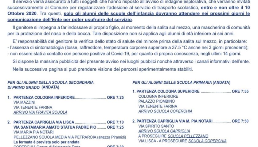 Pellezzano – importanti novità sul trasporto scolastico comunale