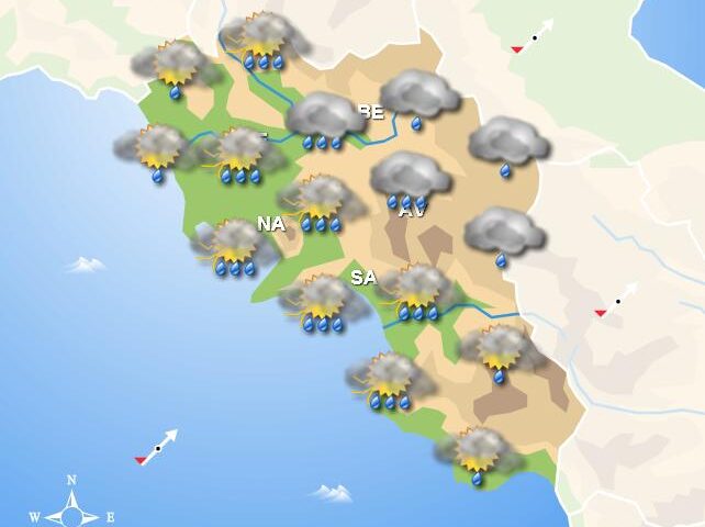 Meteo domani, in Campania piogge sui settori interni, nubi altrove. Miglioramenti in serata