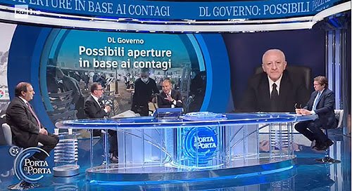 De Luca a Porta a Porta: “Che fa l’Italia per lo Sputnik? La Germania lavora per procurarsi 20 milioni di dosi”