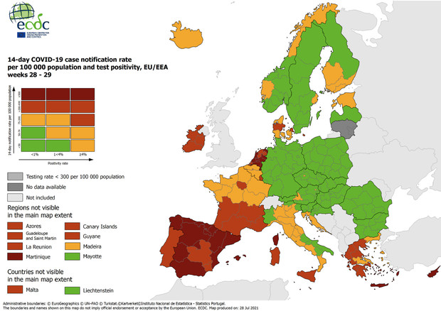 Sicilia e Sardegna tornano zone rosse nelle mappe dell’Europa