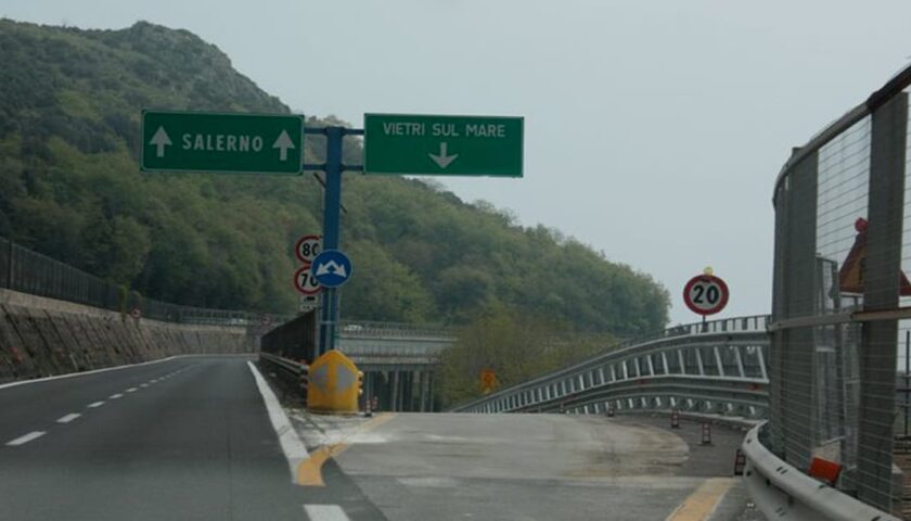 A3 NAPOLI-POMPEI-SALERNO: DUE CHIUSURE NOTTURNE DEL TRATTO SALERNO-VIETRI SUL MARE VERSO NAPOLI