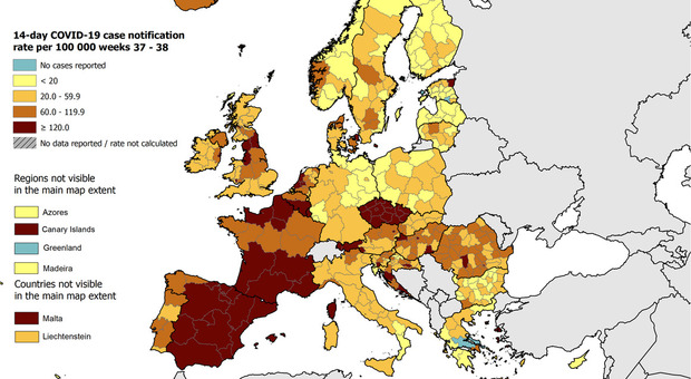 Covid, peggiora situazione in Europa. Campania in Giallo