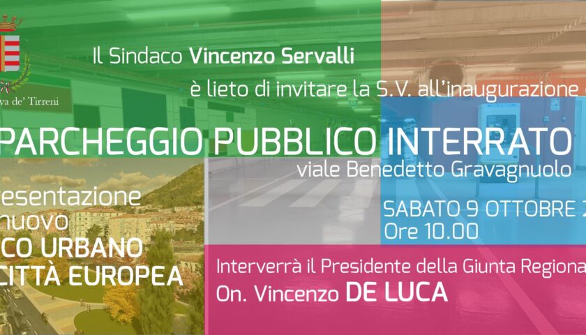 CAVA DE’ TIRRENI, DOMANI SI INAUGURA IL PARCHEGGIO PUBBLICO INTERRATO