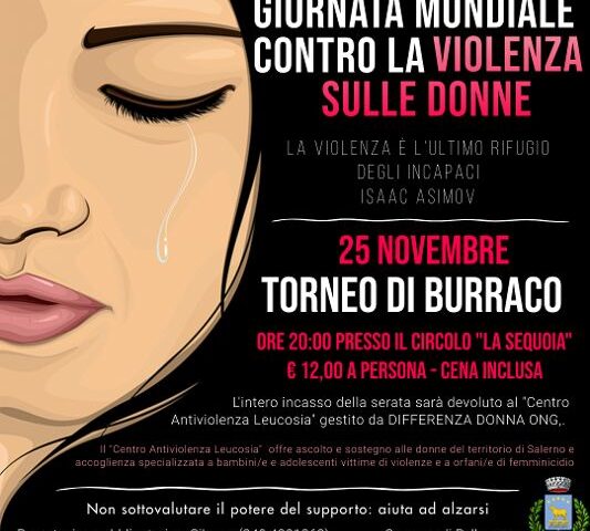 “La Sequoia” di Pellezzano in prima linea nella giornata contro la violenza sulle donne: un torneo di burraco per raccogliere fondi da destinare al centro “Leucosia” di Salerno.