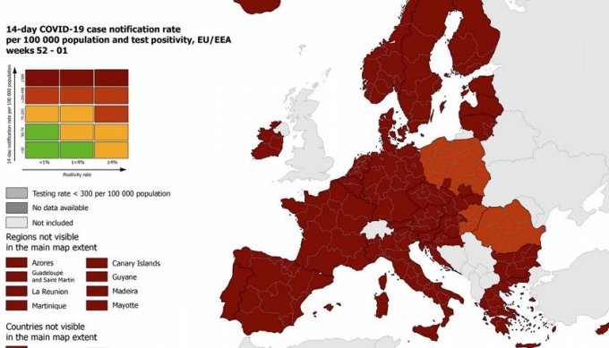 Mappa Ecdc, tutta Italia in rosso scuro