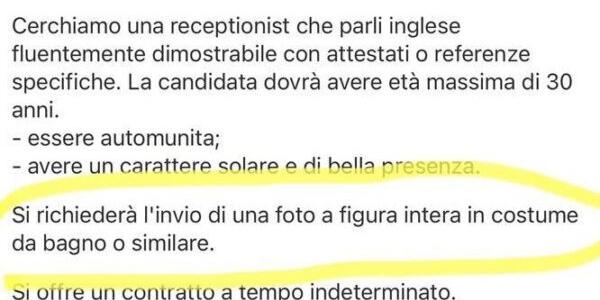 Chiedeva a giovani ragazze foto in costume da bagno per l’assunzione: imprenditore multato