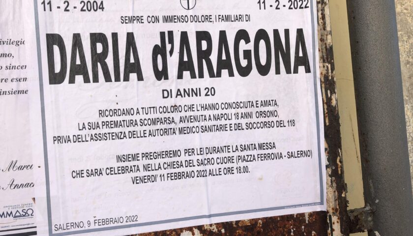 Salerno, morte di Daria D’Aragona: i familiari dopo 18 anni puntano il dito ancora contro i medici