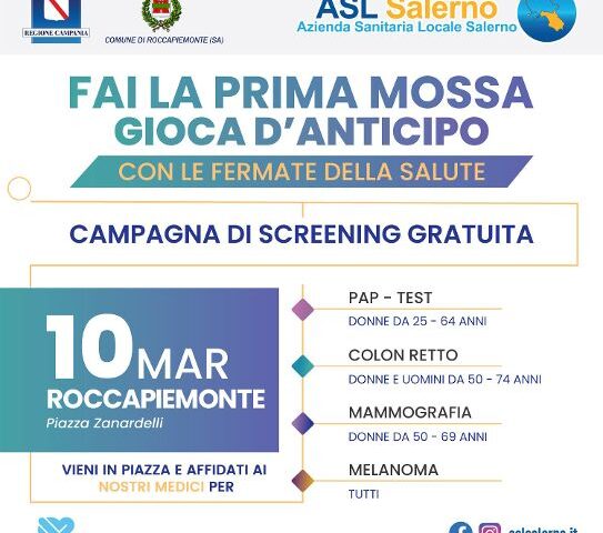 A ROCCAPIEMONTE CAMPAGNA DI SCREENING GRATUITA DELL’ASL DI SALERNO