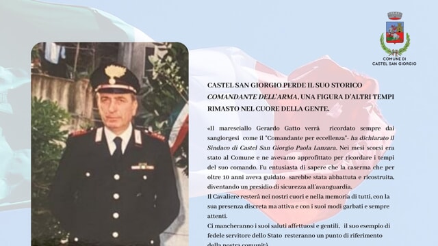 Lutto a Castel San Giorgio, muore lo storico comandante dell’Arma Gerardo Gatto