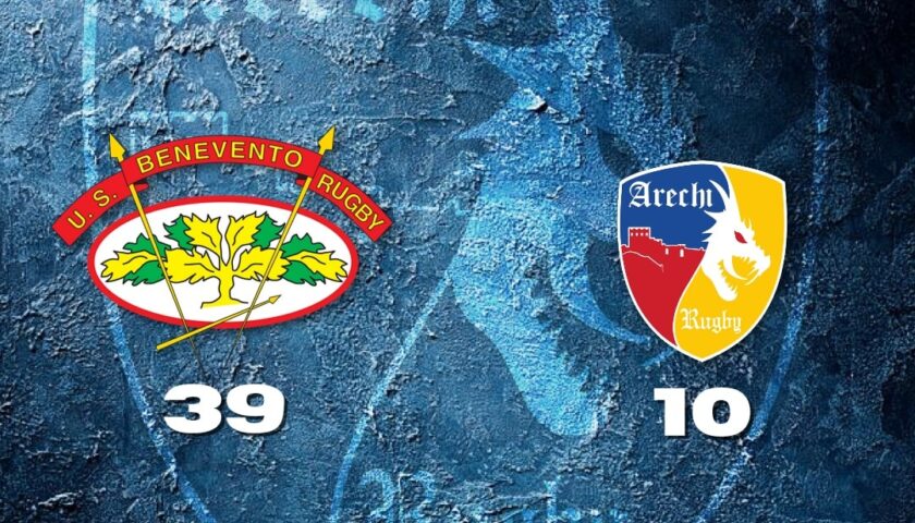 Il derby campano è biancazzurro: l’Arechi Rugby perde la prima. Al campo “A. Dell’Oste” è 39 a 10 per il Benevento. Indennimeo: “Testa bassa e lavorare”.
