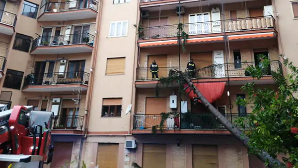 Danni per il maltempo anche a Salerno, in via Irno crolla albero che finisce su un condominio