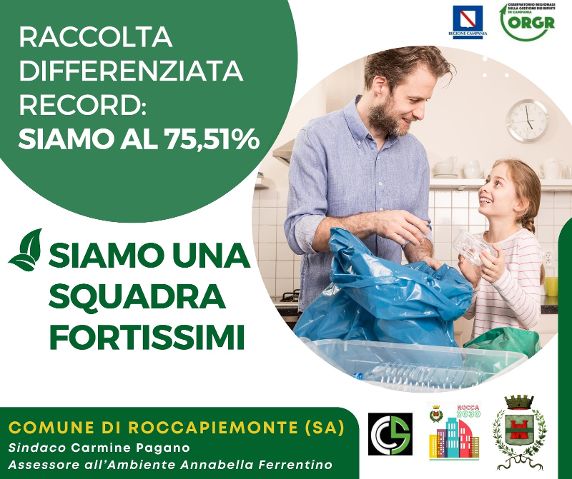 RACCOLTA DIFFERENZIATA RECORD A ROCCAPIEMONTE: E’ AL 75,51%