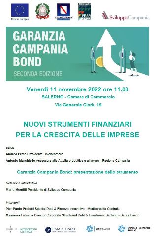 “Nuovi strumenti finanziari per la crescita delle imprese”, presentazione a Salerno dello strumento Garanzia Campania Bond