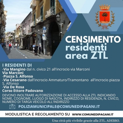 Parte in via sperimentale la ZTL in alcune strade del centro cittadino di Pagani