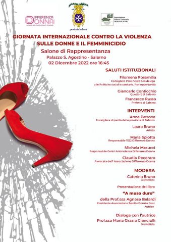 VENERDI’ IN PROVINCIA A SALERNO GIORNATA INTERNAZIONALE CONTRO LA VIOLENZA SULLE DONNE E IL FEMMINICIDIO