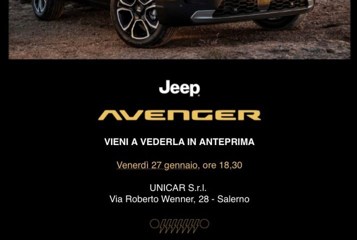 Da Unicar Salerno il 27 gennaio la presentazione di Jeep Avenger