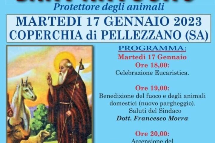 DOMANI A COPERCHIA DI PELLEZZANO SOLENNI FESTEGGIAMENTI IN ONORE DI SANTANTUONO PROTETTORE DEGLI ANIMALI