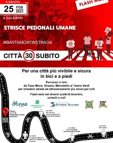 Flash mob Strisce Pedonali Umane nell’ambito della Campagna nazionale “Città 30 subito”.