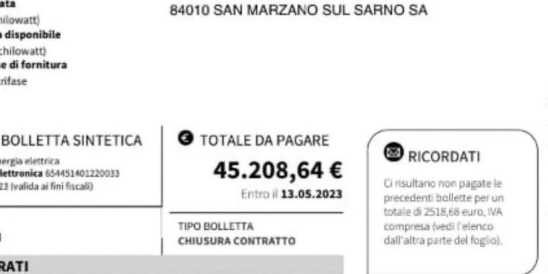 San Marzano sul Sarno, bolletta record per un ristoratore