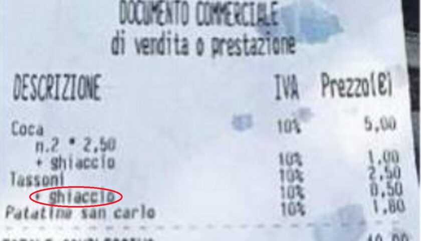 La denuncia nel Cilento: 50 centesimi per l’aggiunta ghiaccio nella bibita