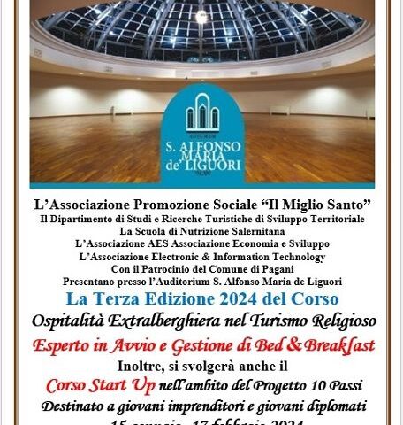 A Pagani terza edizione del corso: “Ospitalità extra-alberghiera nel turismo religioso”