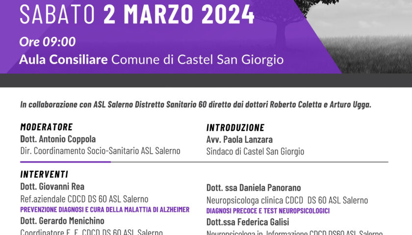Castel San Giorgio, convegno sulla problematica dei disturbi cognitivi e screening gratuito