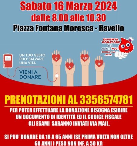 Ravello. Comune e Avis in piazza per la donazione del sangue