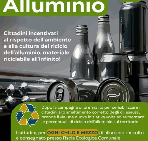  A PELLEZZANO LA CAMPAGNA DI PREMIALITA’ PER LA RACCOLTA DELL’ALLUMINIO: OGNI CHILO E MEZZO DI ALLUMINIO RACCOLTO UNA CONSERVA DI POMODORO IN OMAGGIO