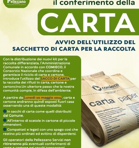 CAMBIA A PELLEZZANO IL METODO DI RACCOLTA DI CARTA E CARTONE GRAZIE AD ACCORDO TRA COMUNE E COMIECO